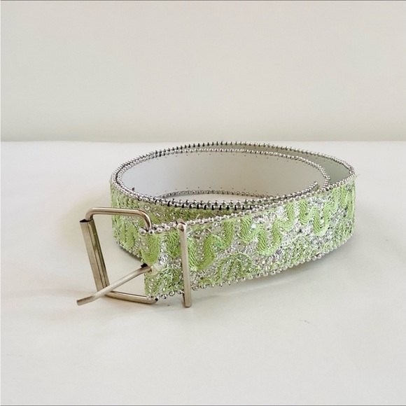 Green Belt Green  Embroidery Silver Hardware SZ M - Picture 1 of 3